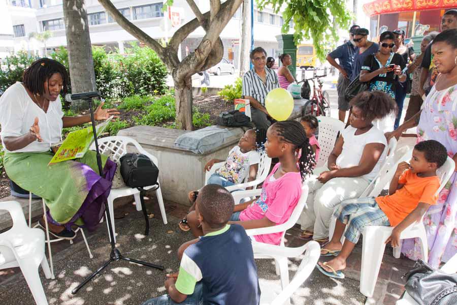 Storytelling for the little ones at Jubilee Gardens, Bridgetown